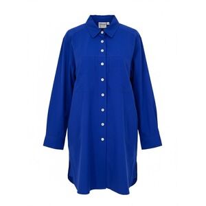 Finley Blue Techy Taffeta Button Down Shirt Dress‎ Long Sleeve Pockets Small